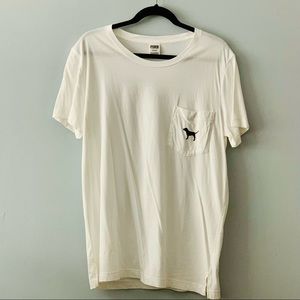 PINK White T-shirt with dog logo and front pocket